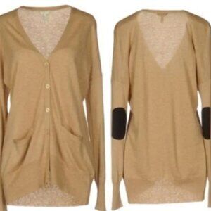 Joie cashmere wool long-line varsity boyfriend elbow patch cardigan, size small